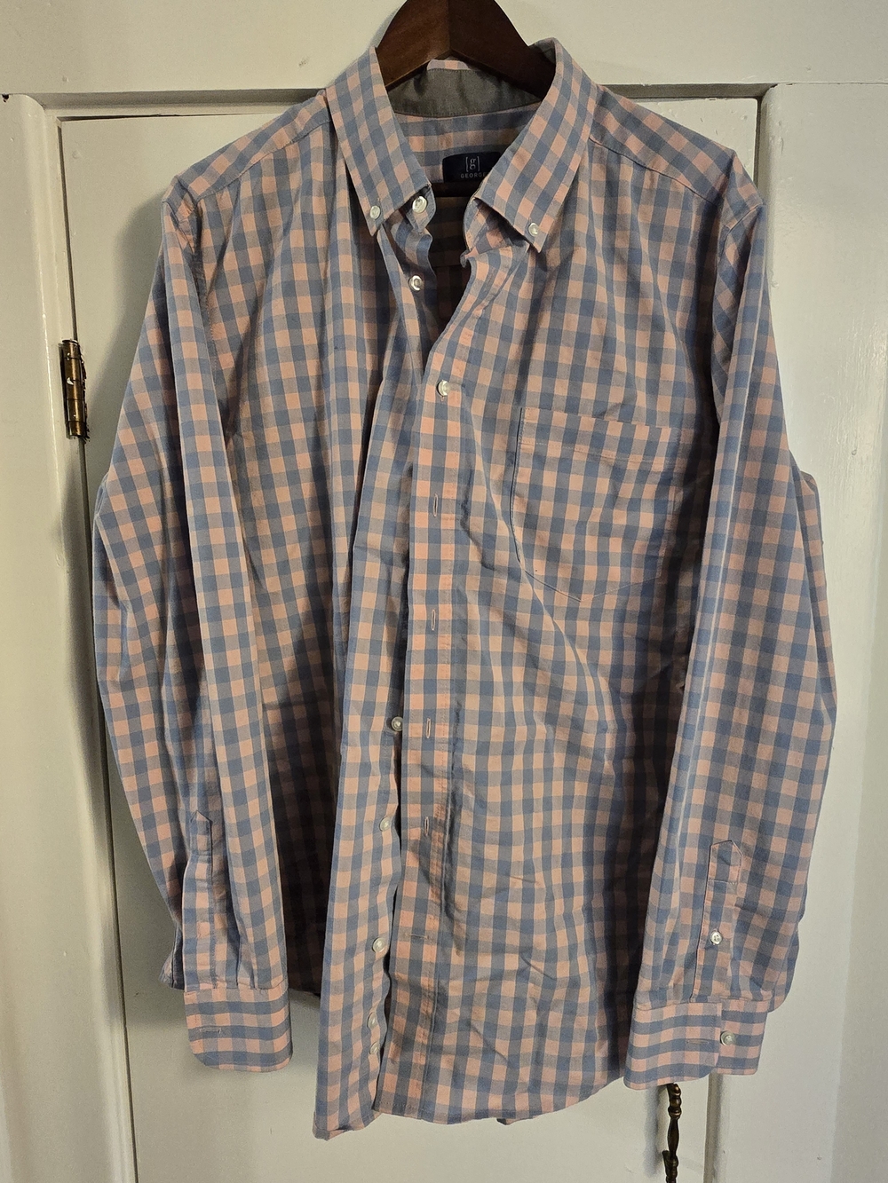 George Pink and Blue Check Button-Down Shirt